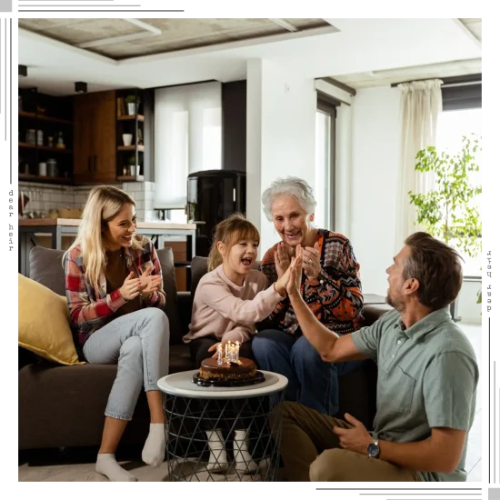 A family sitting in living room